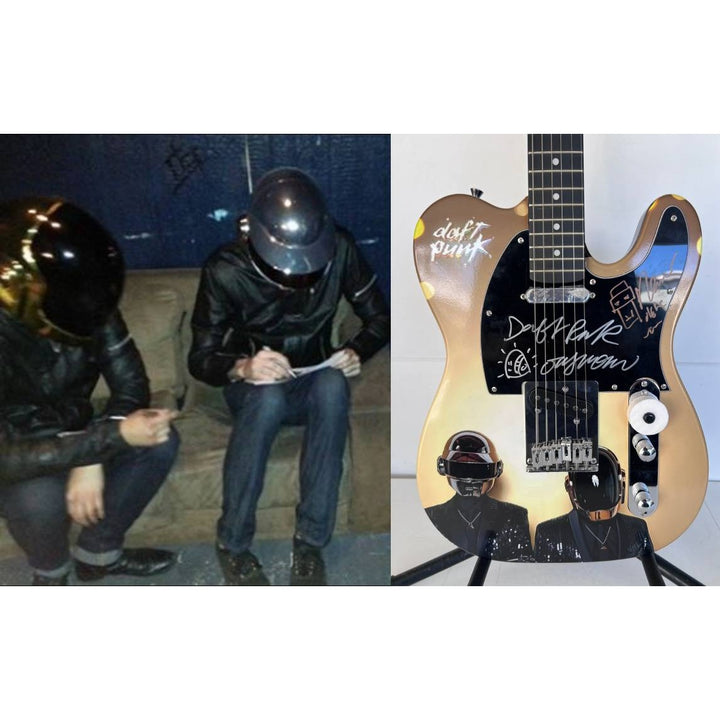 Daft Punk (Thomas Bangalter & Guy Manuel de Homem-Christo) signed with sketch on "One of a Kind" telecaster full size electric guitar.