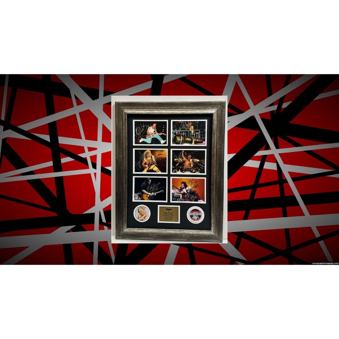 Van Halen David  Lee Roth Alex Van Halen Eddie Van Halen 5x7 photos with Museum quality frame 22x28 and signing proof.