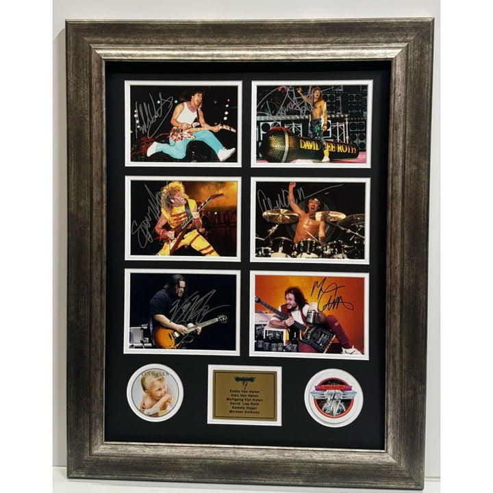 Van Halen David  Lee Roth Alex Van Halen Eddie Van Halen 5x7 photos with Museum quality frame 22x28 and signing proof.