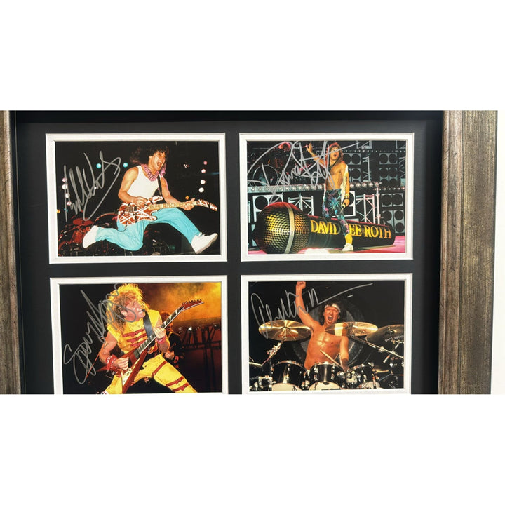 Van Halen David  Lee Roth Alex Van Halen Eddie Van Halen 5x7 photos with Museum quality frame 22x28 and signing proof.