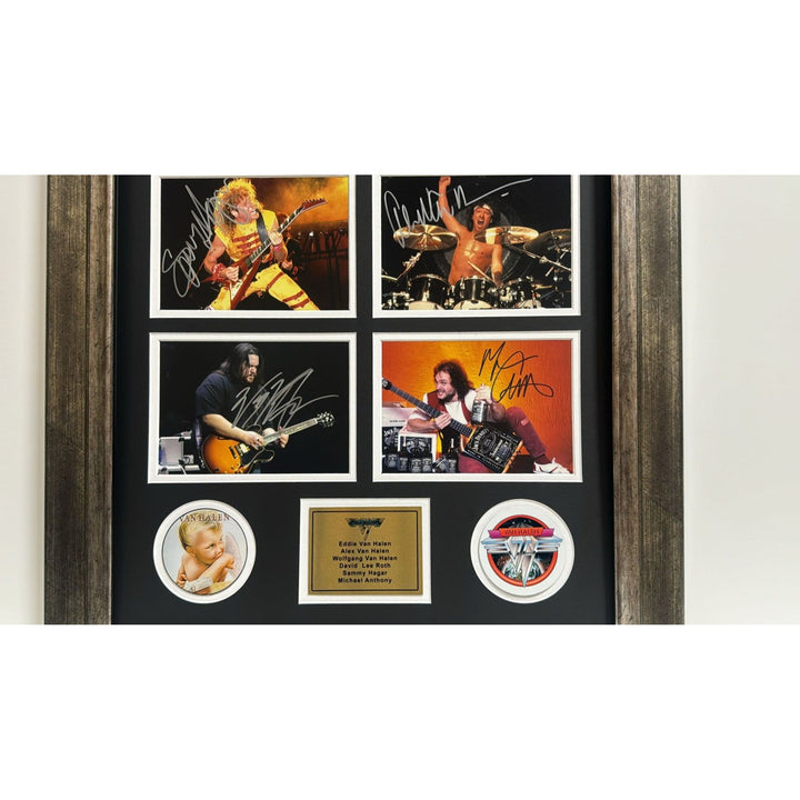 Van Halen David  Lee Roth Alex Van Halen Eddie Van Halen 5x7 photos with Museum quality frame 22x28 and signing proof.