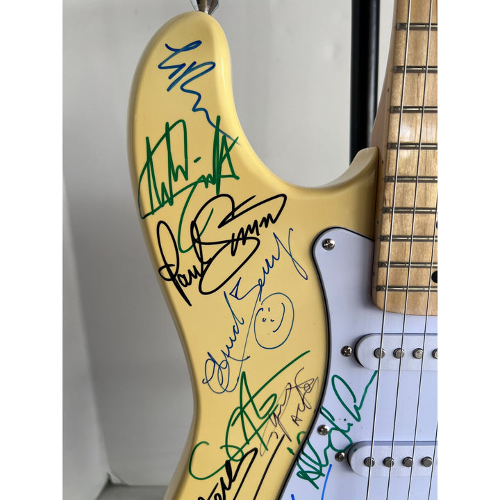 Guitar legends 33 signed in all Angus Young, Paul Simon, Jimmy Page, David Gilmour, Jimmy Hendrix model guitar signed with proof