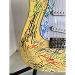 Load image into Gallery viewer, Guitar legends 33 signed in all Angus Young, Paul Simon, Jimmy Page, David Gilmour, Jimmy Hendrix model guitar signed with proof
