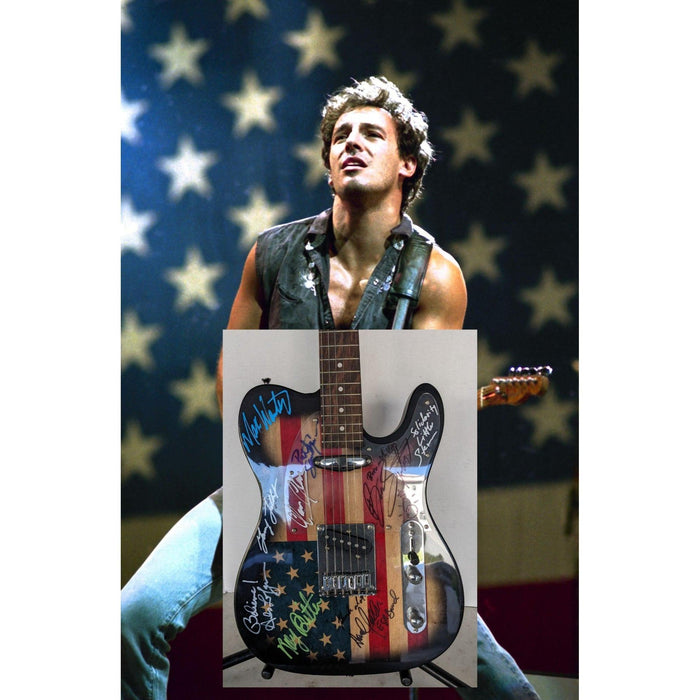 Bruce Springsteen, Clarence Clemens and the E Street band American flag telecaster electric guitar signed with proof