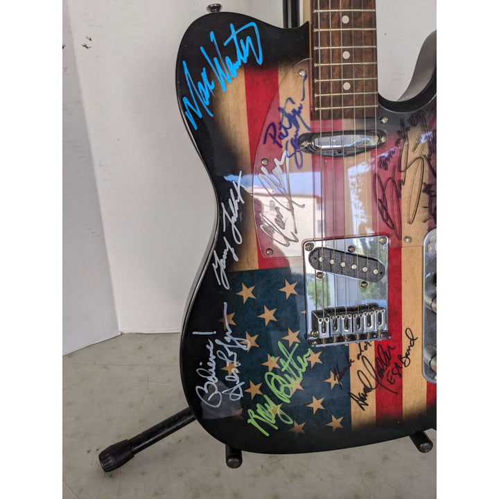 Bruce Springsteen, Clarence Clemens and the E Street band American flag telecaster electric guitar signed with proof