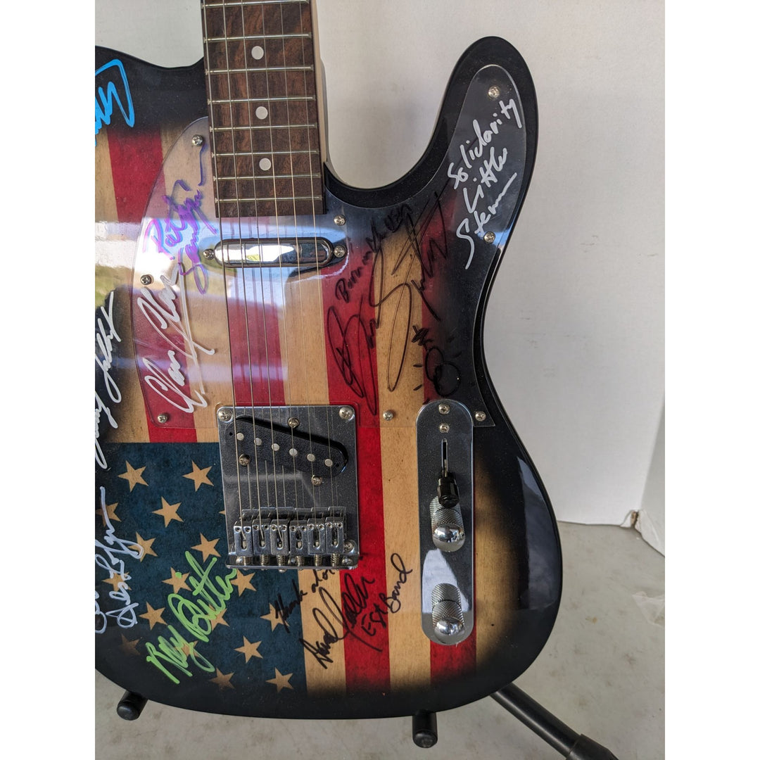 Bruce Springsteen, Clarence Clemens and the E Street band American flag telecaster electric guitar signed with proof