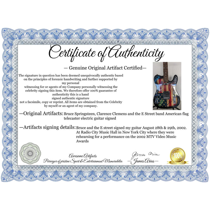 Bruce Springsteen, Clarence Clemens and the E Street band American flag telecaster electric guitar signed with proof