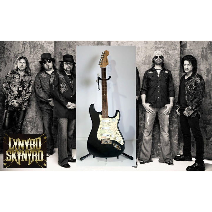 Lynyrd Skynyrd Johnny Van Zant Gary Rossington, Rickey Medlocke, Billy Powell, Ed King, Leon Wilkeson, Artimus Pyle & Alan Collins Fender signed with proof