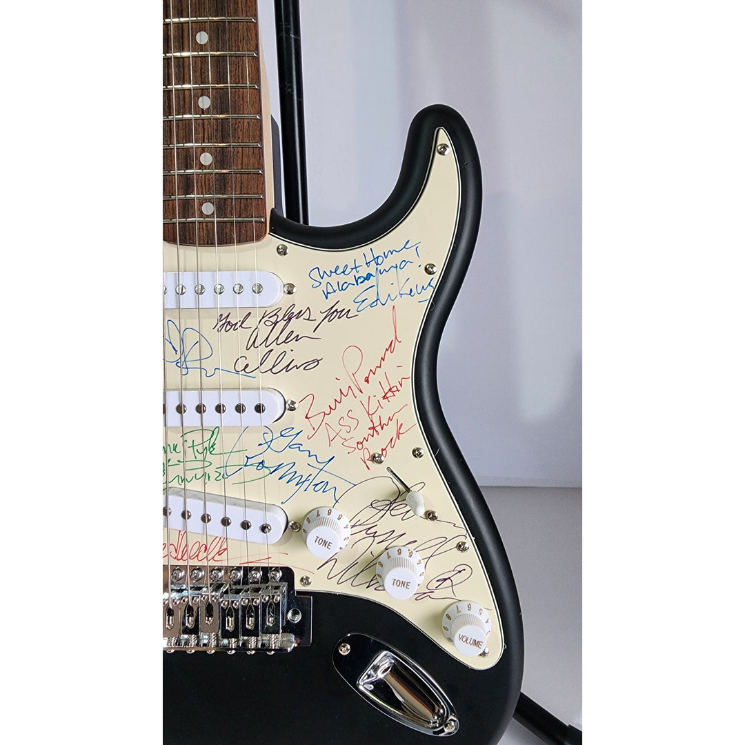 Lynyrd Skynyrd Johnny Van Zant Gary Rossington, Rickey Medlocke, Billy Powell, Ed King, Leon Wilkeson, Artimus Pyle & Alan Collins Fender signed with proof