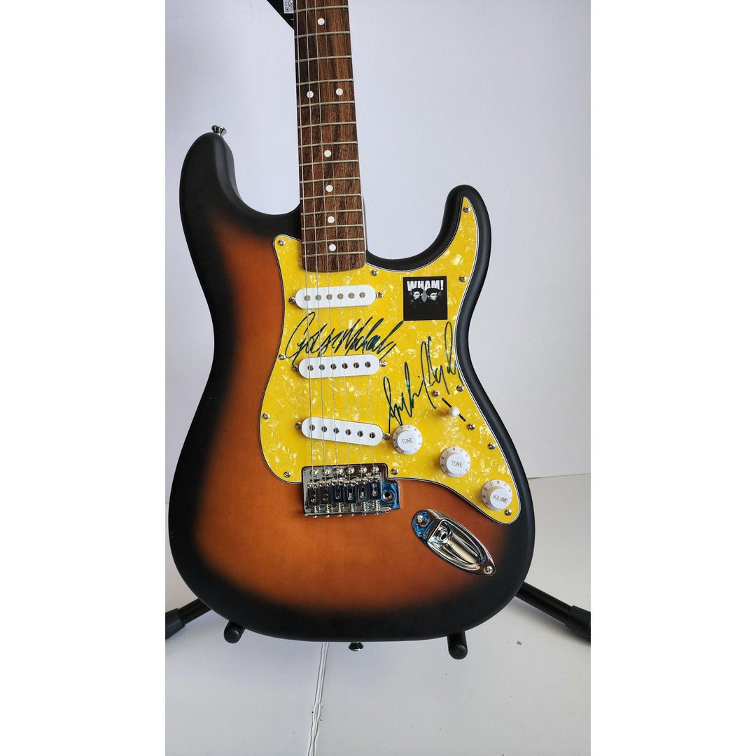 George Michael & Andrew Ridgeley Wham genuine Fender Stratocaster electric guitar signed with proof