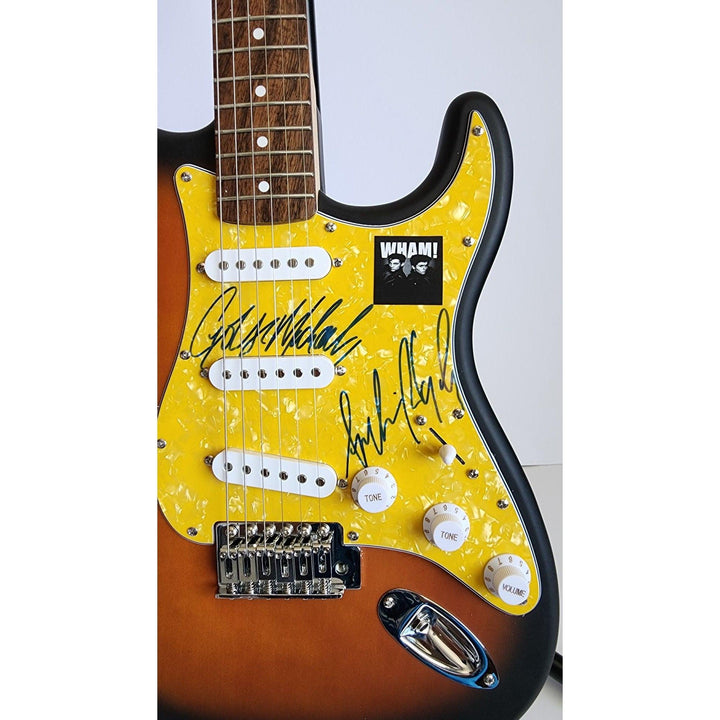 George Michael & Andrew Ridgeley Wham genuine Fender Stratocaster electric guitar signed with proof