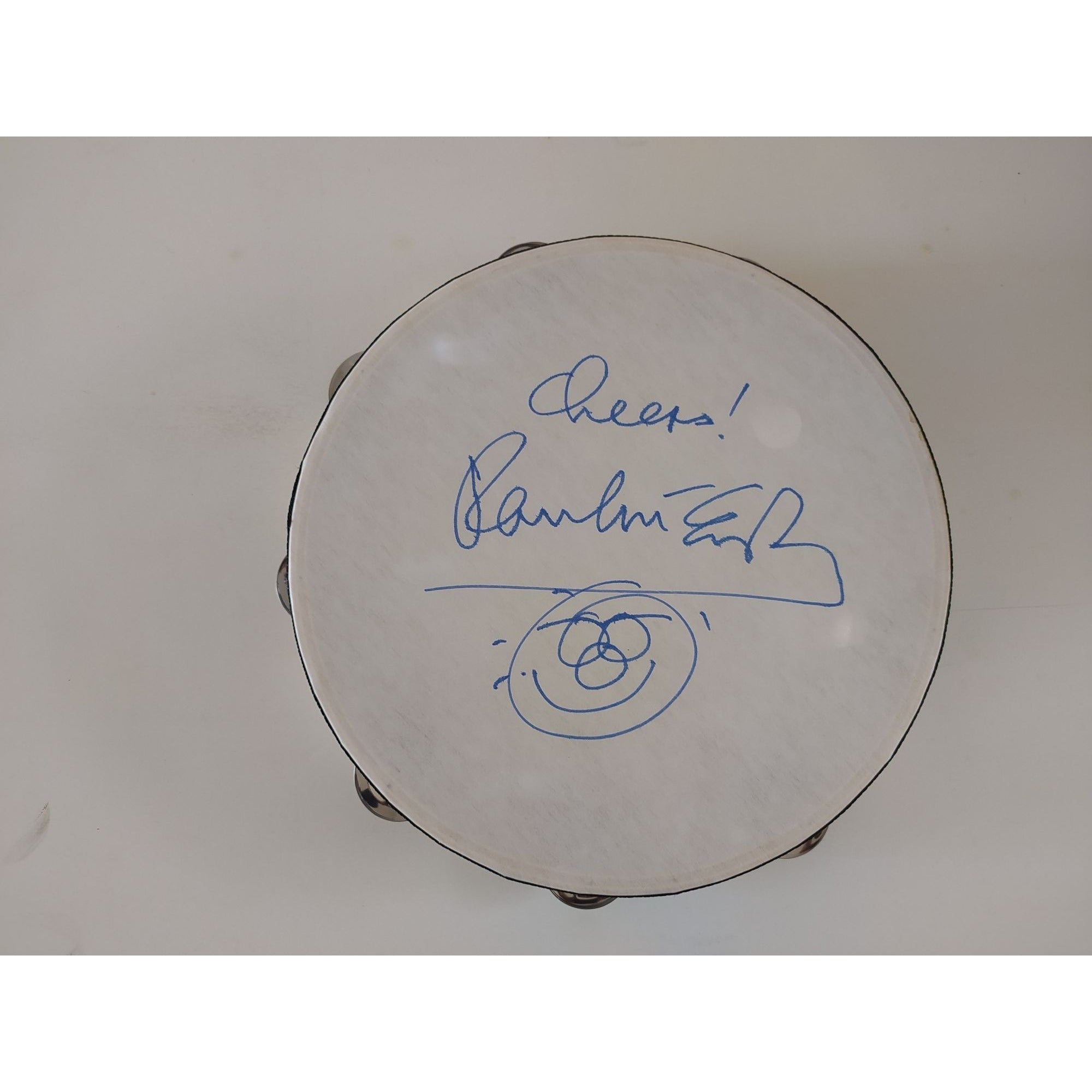 Paul McCartney 14-in tambourine with Sketch and inscription and