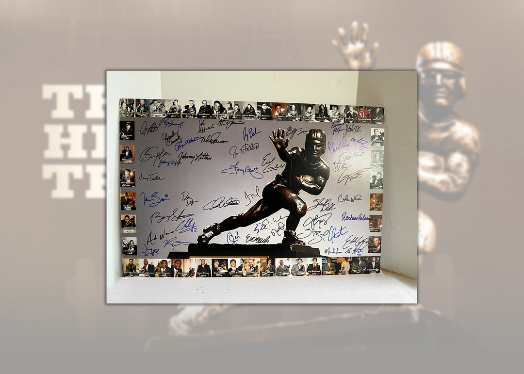 Heisman Trophy Bo Jackson, Barry Sanders, Tony Dorsett, Earl Campbell, 40 Heisman Trophy winners 20 by 30 photo signed with proof