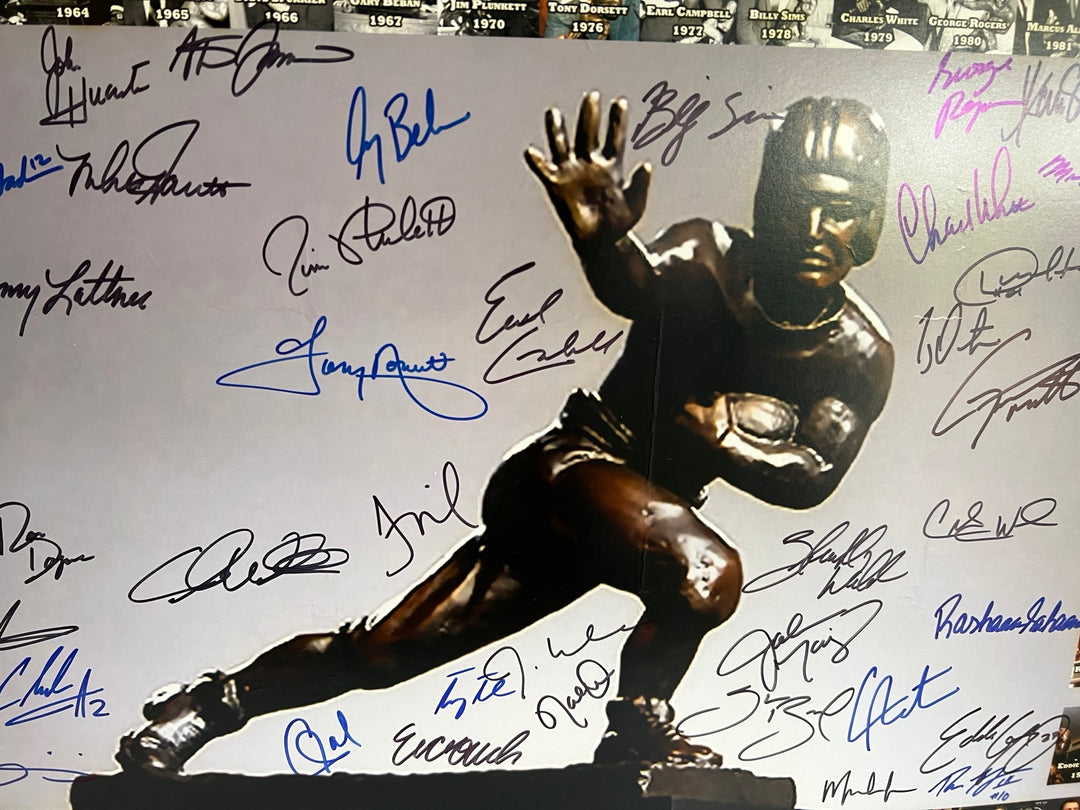 Heisman Trophy Bo Jackson, Barry Sanders, Tony Dorsett, Earl Campbell, 40 Heisman Trophy winners 20 by 30 photo signed with proof