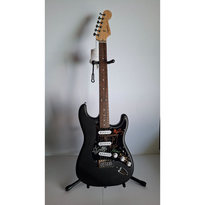 Garry Gary Beers, Michael Hutchence, Jon, Andrew, Tim Farriss, INXS, Fender Stratocaster electric guitar signed with proof