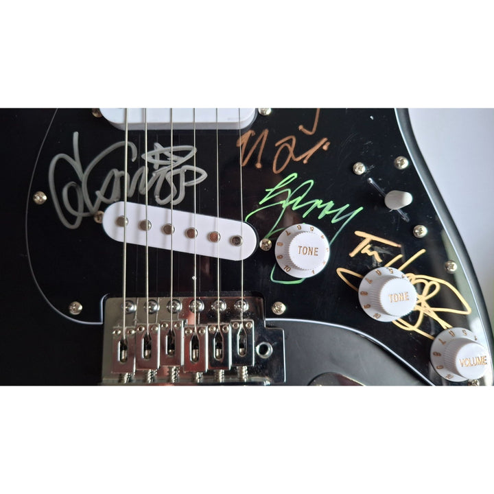 Garry Gary Beers, Michael Hutchence, Jon, Andrew, Tim Farriss, INXS, Fender Stratocaster electric guitar signed with proof