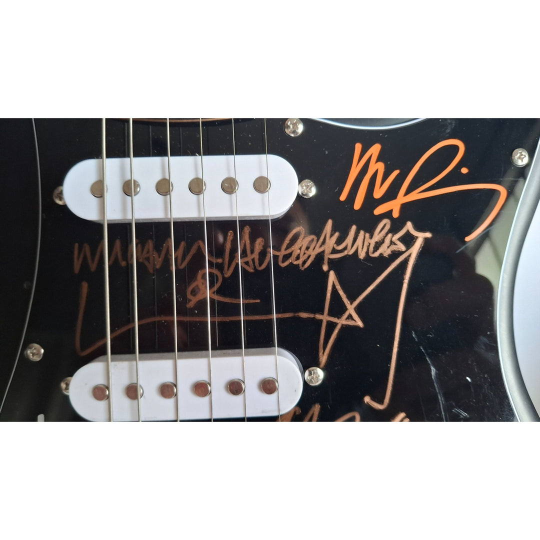 Garry Gary Beers, Michael Hutchence, Jon, Andrew, Tim Farriss, INXS, Fender Stratocaster electric guitar signed with proof