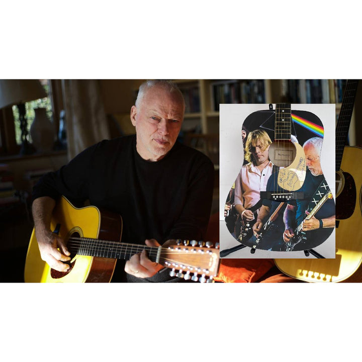 David Gilmour Pink Floyd one of a kind acoustic guitar signed with proof.