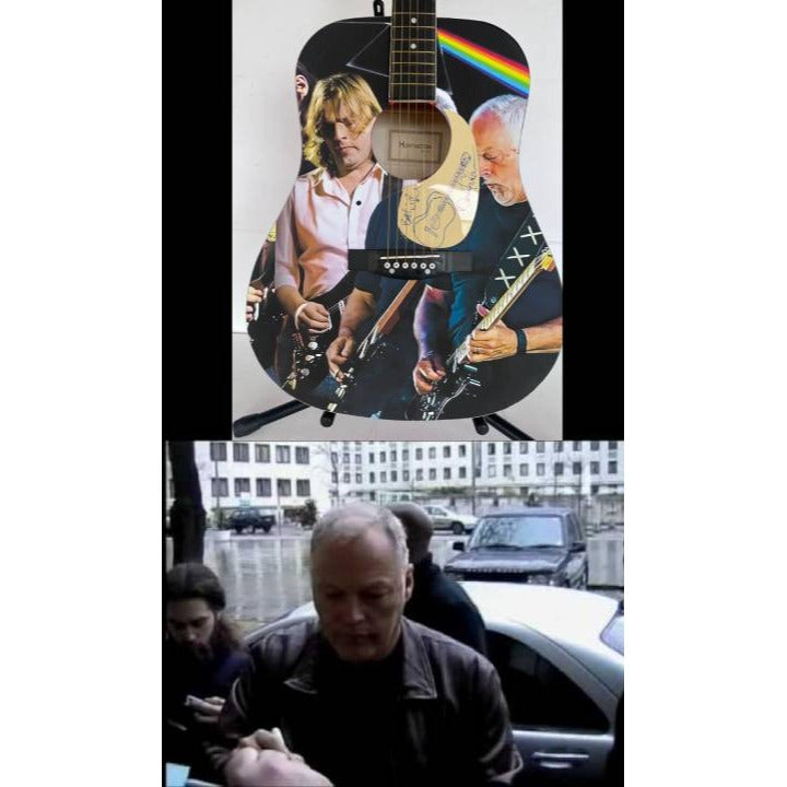 David Gilmour Pink Floyd one of a kind acoustic guitar signed with proof.