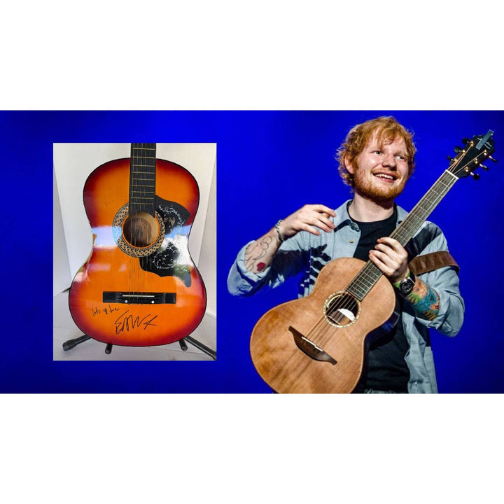 Ed Sheeran vintage acoustic guitar signed with proof