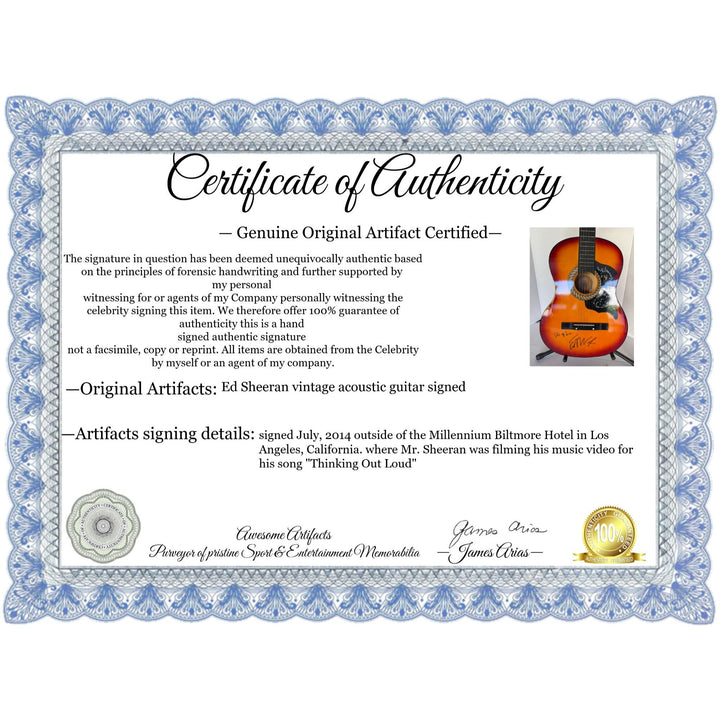 Ed Sheeran vintage acoustic guitar signed with proof