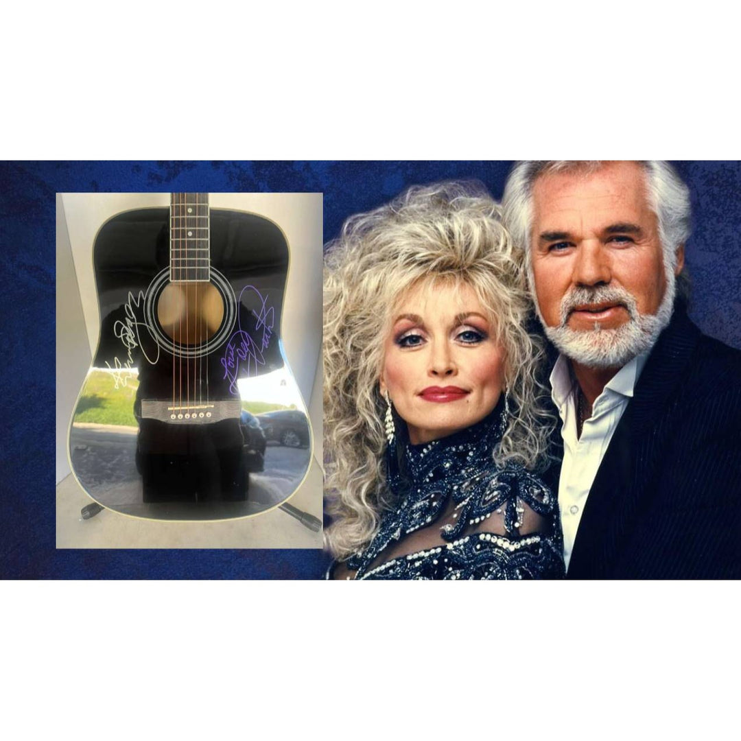 Kenny Rogers and Dolly Parton 41' full size acoustic guitar signed with proof