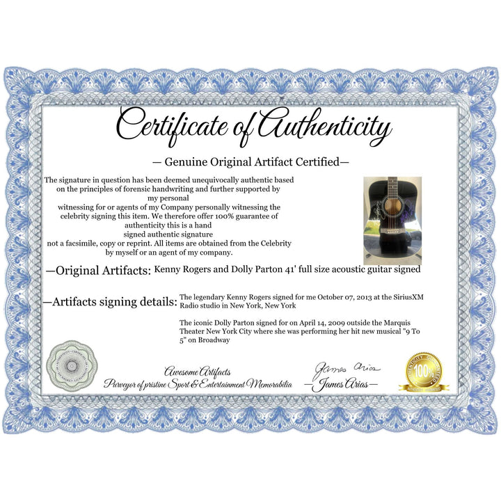 Kenny Rogers and Dolly Parton 41' full size acoustic guitar signed with proof