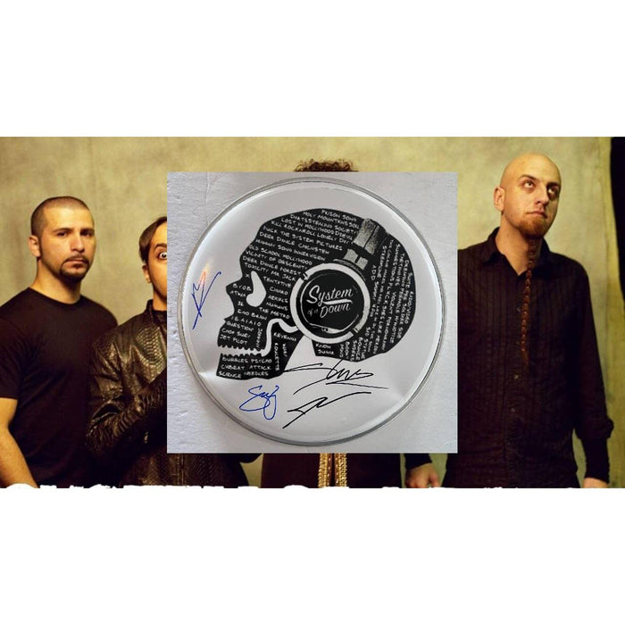 System of a Down Serj Tankian Daron Malakian Shavo Odadjian and John Dolmayan drumhead signed with proof