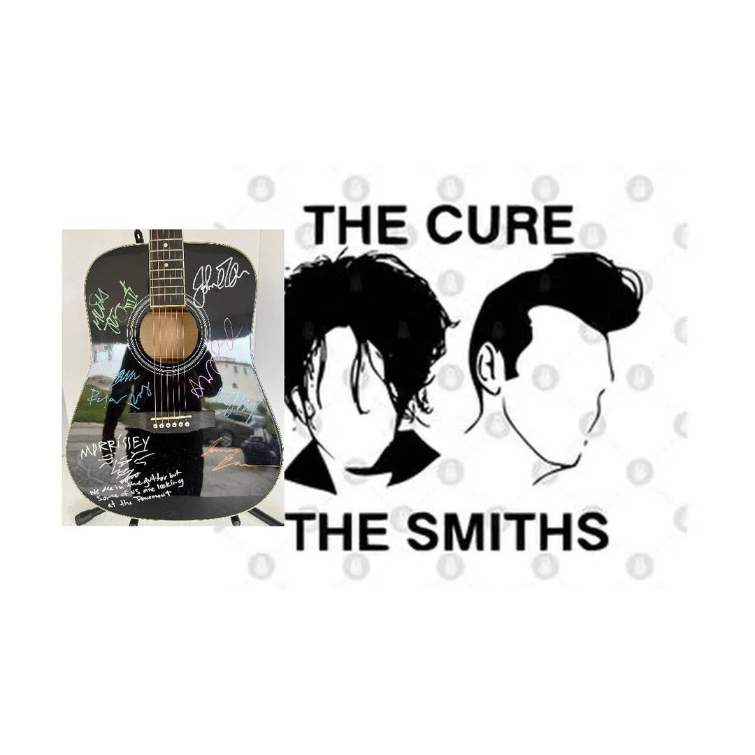 Robert Smith The Cure & Morrissey & The Smith Acoustic guitar signed with proof.