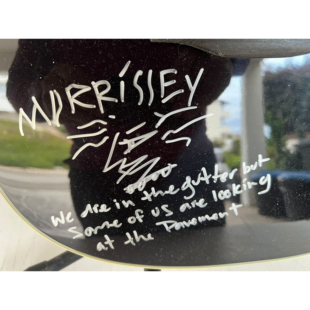 Robert Smith The Cure & Morrissey & The Smith Acoustic guitar signed with proof.