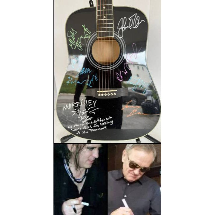 Robert Smith The Cure & Morrissey & The Smith Acoustic guitar signed with proof.