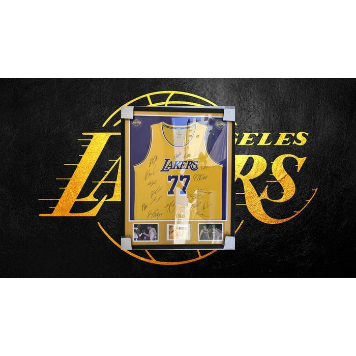 Los Angeles Lakers Lebron James Luka Doncic Austin Reeves 24-25 team signed and framed  jersey with proof.