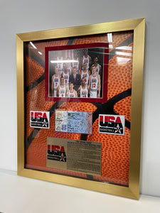USA Dream Team 1992 Michael Jordan, Magic Johnson, Larry Bird Barcelona original ticket signed and framed 22x26 with proof