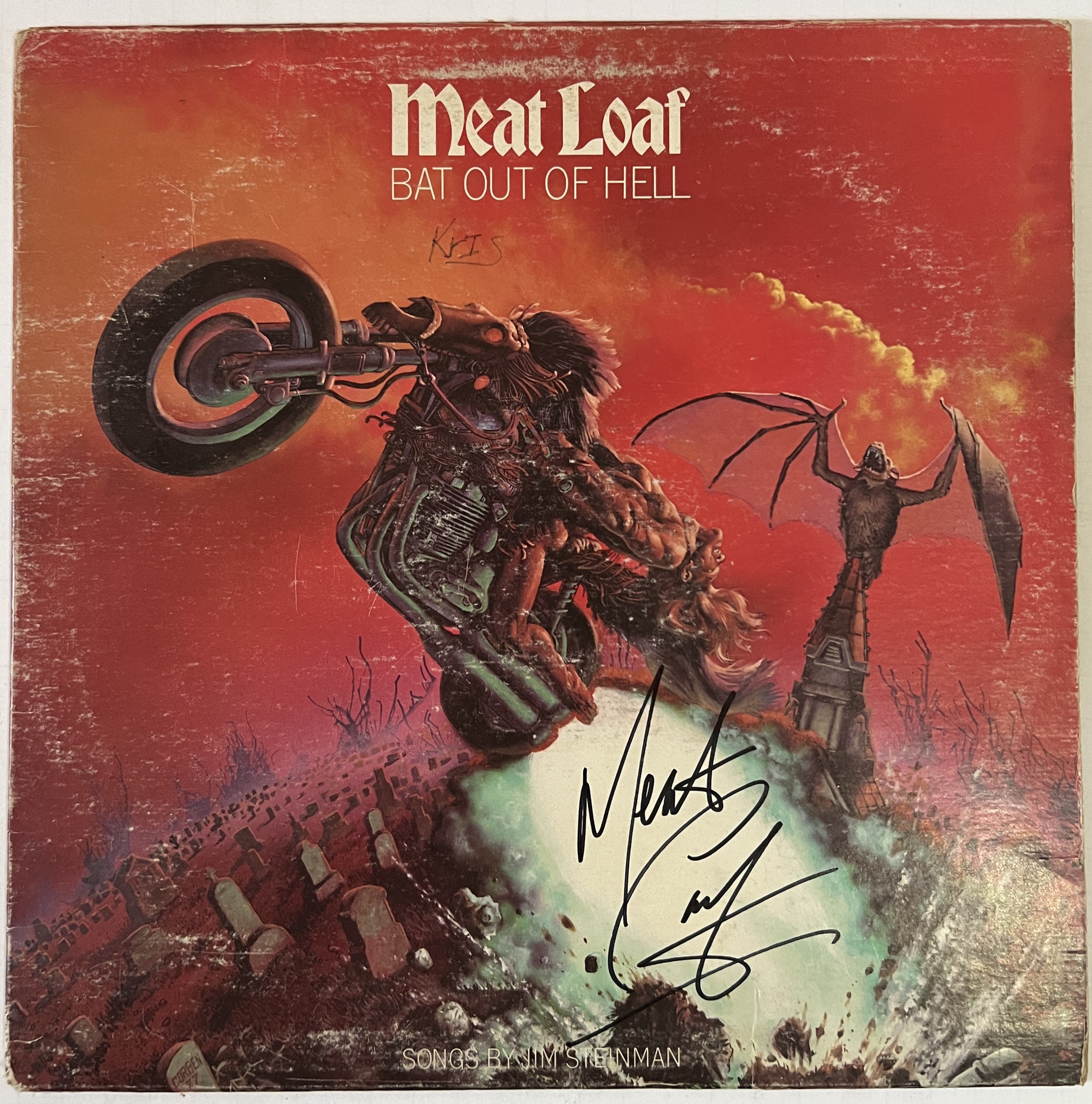 Michael Lee Aday "Meat Loaf" Bat out Hell LP signed with proof