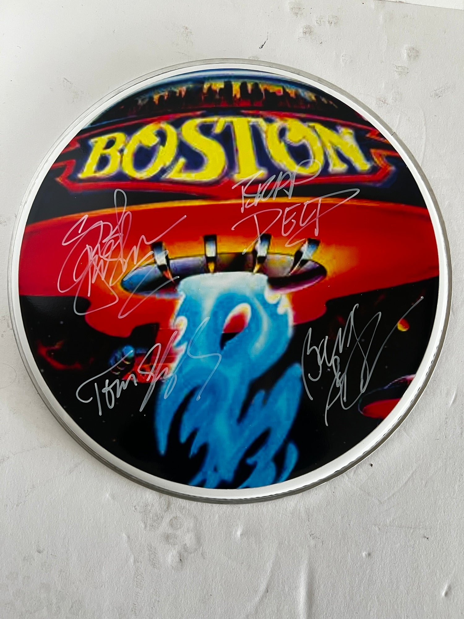 Boston one-of-a-kind drumhead signed with proof