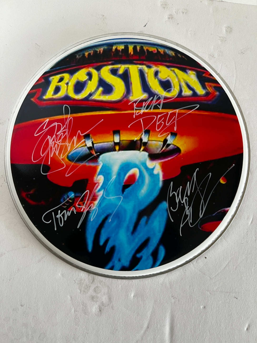 Boston one-of-a-kind drumhead signed with proof