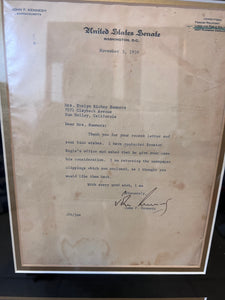 John F. Kennedy framed letter signed on official document 36 by 33