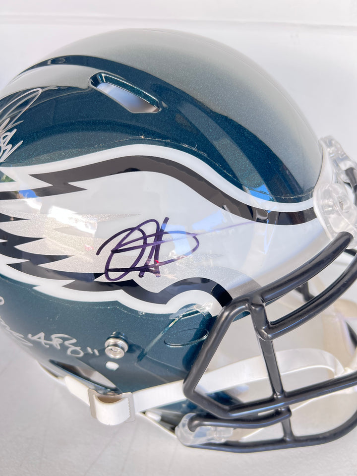 Jalen Hurts AJ Brown Dallas Goddard Devanta Smith Philadelphia Eagles Riddell Speed Authentic pro model helmet signed with proof