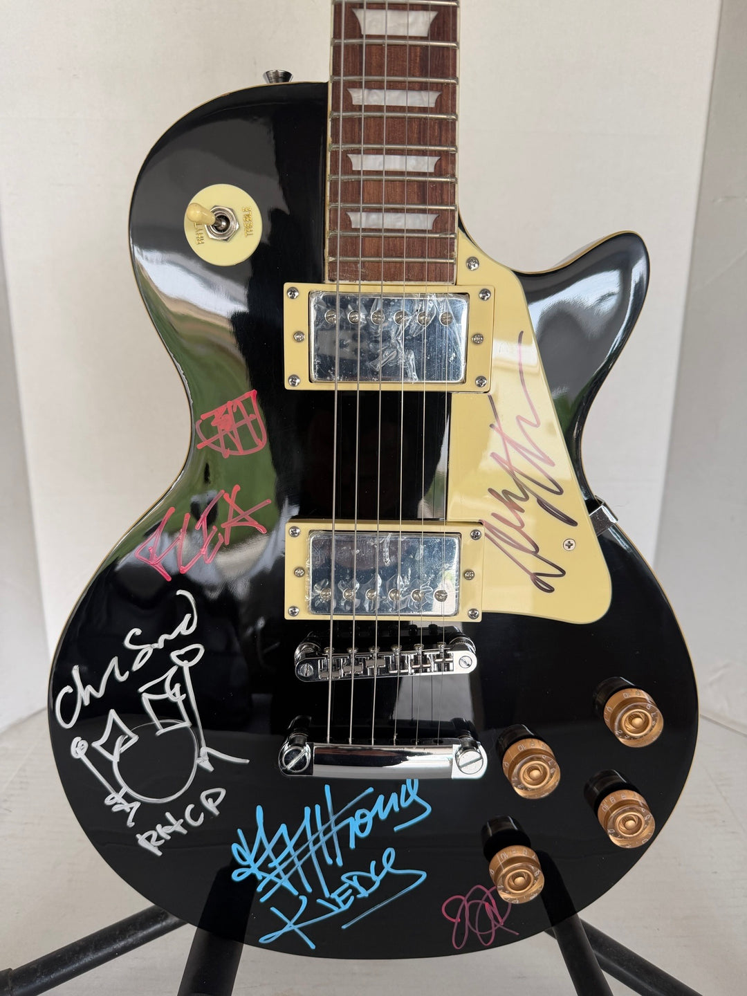 "RHCP" vintage les paul electric guitar Anthony Kiedis, "flea", John Frusciante, Chad Smith with sketch, Dave Navarro,  signed with proof
