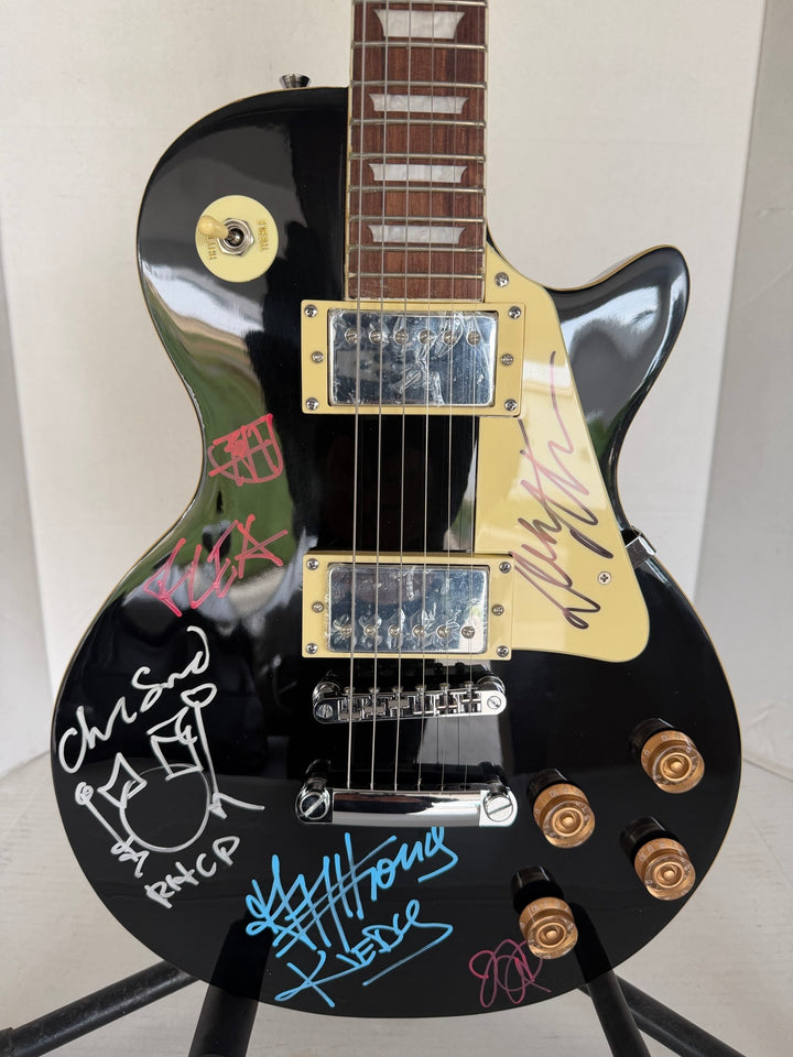 "RHCP" vintage les paul electric guitar Anthony Kiedis, "flea", John Frusciante, Chad Smith with sketch, Dave Navarro,  signed with proof