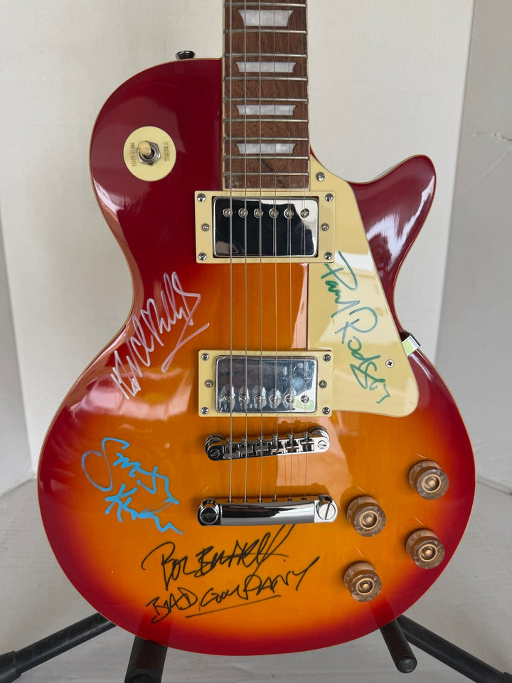 Bad Company vintage les paul full size electric guitar Boz Burrell, Simon Kirke, Mick Ralphs and Paul Rodgers signed with proof