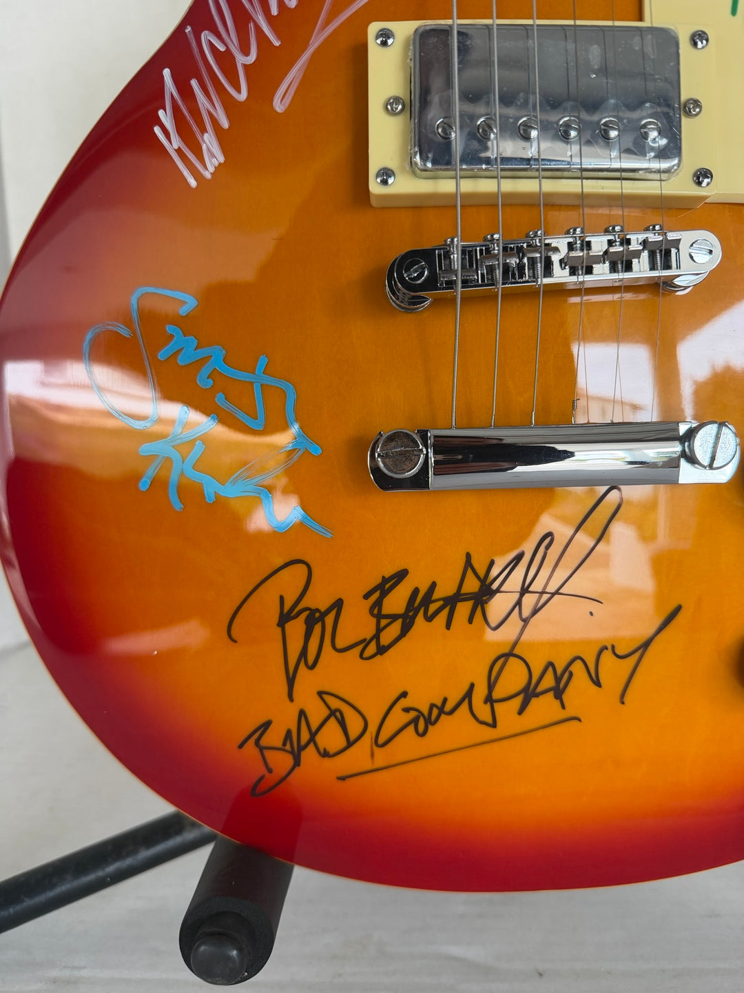 Bad Company vintage les paul full size electric guitar Boz Burrell, Simon Kirke, Mick Ralphs and Paul Rodgers signed with proof