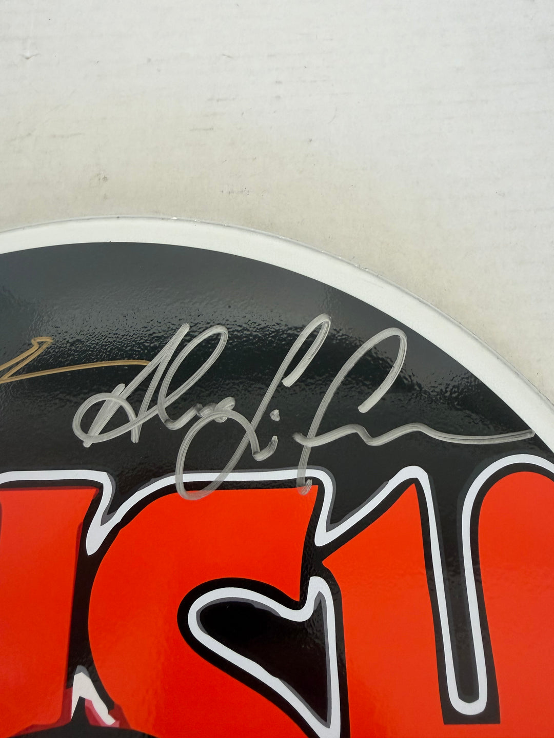 Geddy Lee Alex Lifeson Neil Peart Rush drumhead signed with proof.