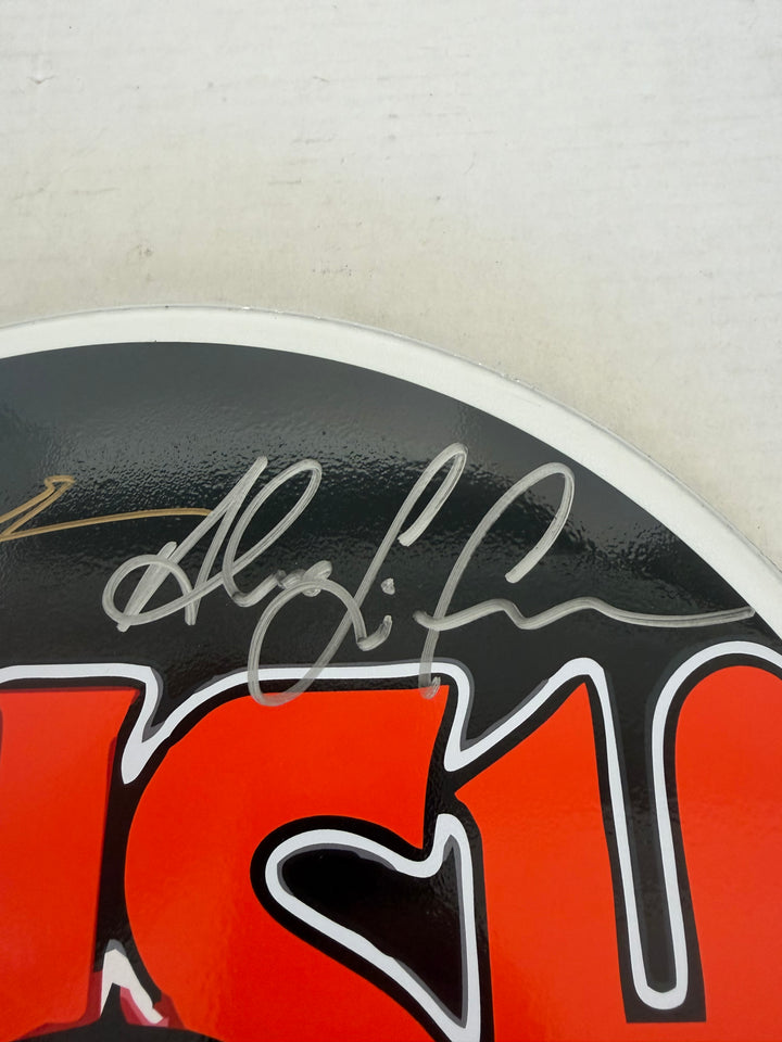 Geddy Lee Alex Lifeson Neil Peart Rush drumhead signed with proof.