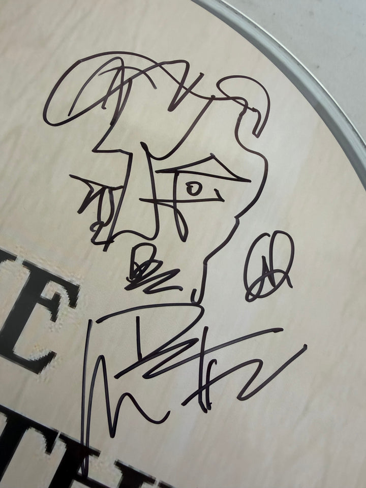 Dave Mathews Stefan Lessard, LeRoi Moore, Boyd Tinsley, Carter Beauford one-of-a-kind drumhead signed with proof