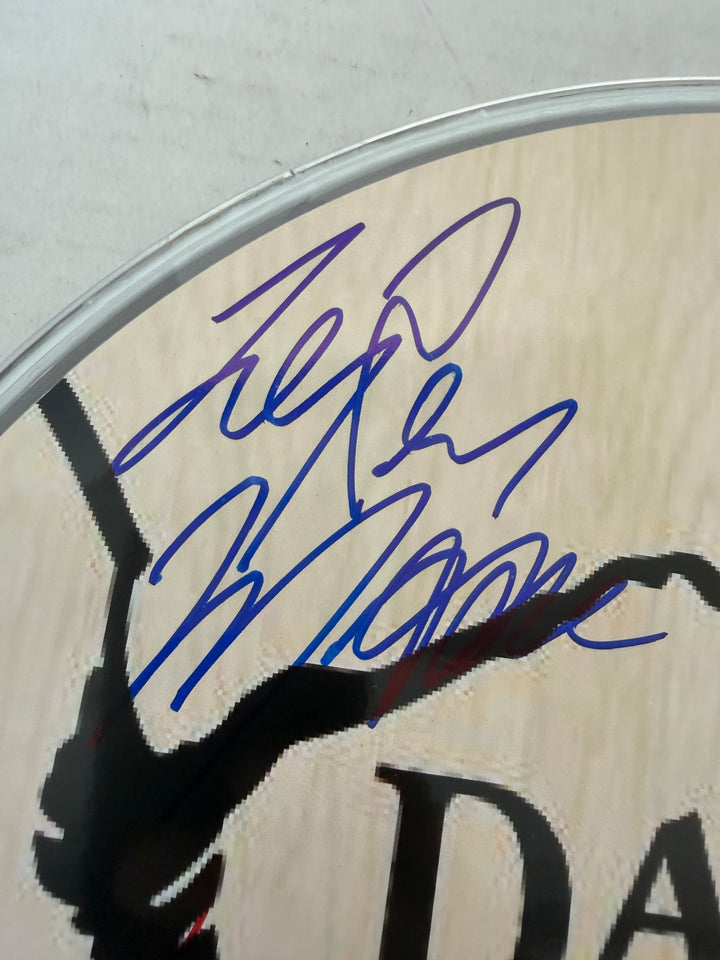Dave Mathews Stefan Lessard, LeRoi Moore, Boyd Tinsley, Carter Beauford one-of-a-kind drumhead signed with proof