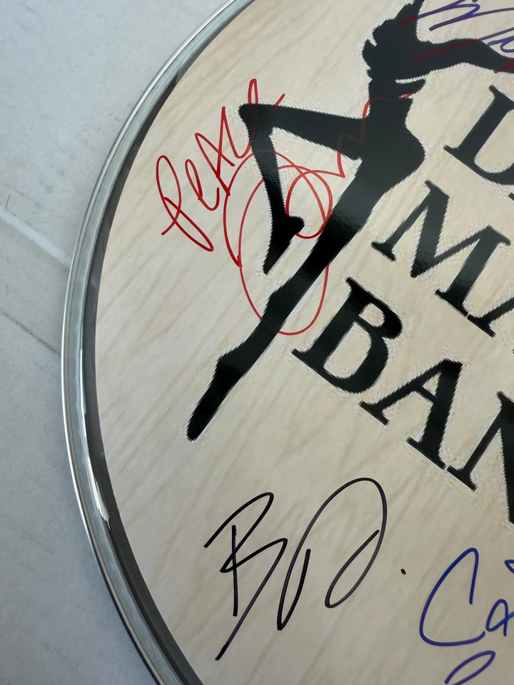 Dave Mathews Stefan Lessard, LeRoi Moore, Boyd Tinsley, Carter Beauford one-of-a-kind drumhead signed with proof