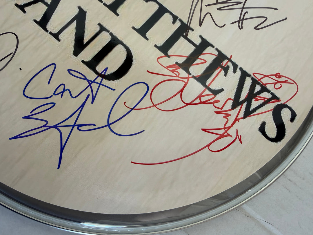 Dave Mathews Stefan Lessard, LeRoi Moore, Boyd Tinsley, Carter Beauford one-of-a-kind drumhead signed with proof
