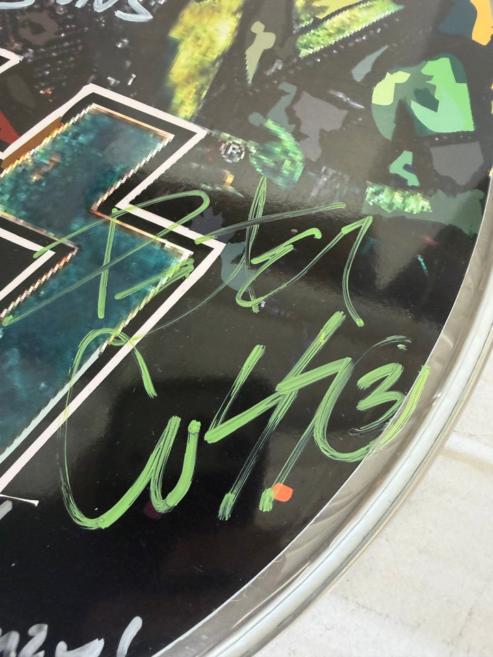 Kiss Gene Simmons, Paul Stanley, Peter Chris, Ace Frehley one-of-a-kind drumhead signed with proof