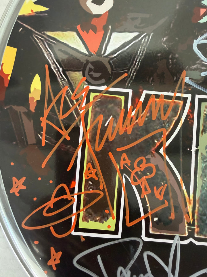 Kiss Gene Simmons, Paul Stanley, Peter Chris, Ace Frehley one-of-a-kind drumhead signed with proof